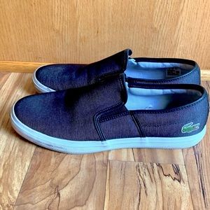 Lacoste men’s size 42 EU black slip on sneakers vegan canvas shoes comfy VGUC